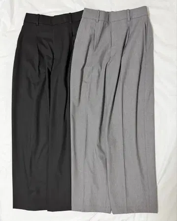 UNIQLO 턱 와이드 팬츠 블랙 그레이 S 사이즈 밑단 수선 완료