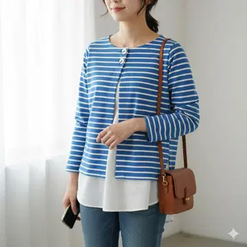 conges payes 티셔츠 보더 여성용 코튼 상의