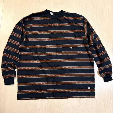 HANDS TEN 빈티지 셔츠 USA 스트라이프 패턴 자수 로고 새상품급