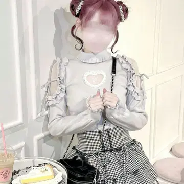 허니뮤우 하트컷 터틀 니트 시엘 블루 프리 사이즈 스카이블루