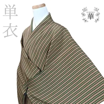 610 화 단의 기모노 코몬 줄무늬 그린
