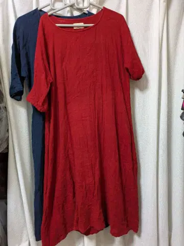 GRANPIE W 거즈 소재 원피스 빨간색 네이비