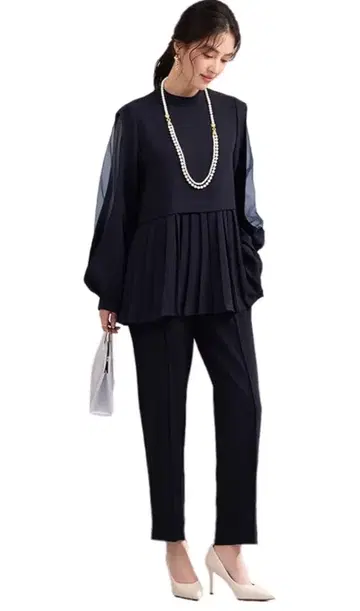 네이비 플리츠 셋업 XXL 결혼식 세레모니 체형 커버