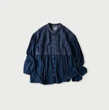 45R 데님 컷워크 x 천축 블라우스 (인디고)