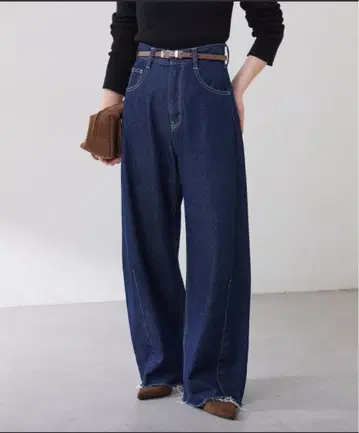 다크 블루 와이드 레그 데님