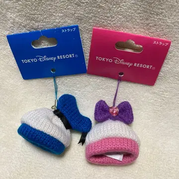 디즈니 리조트 도날드 데이지 니트 모자 스트랩 2개 세트
