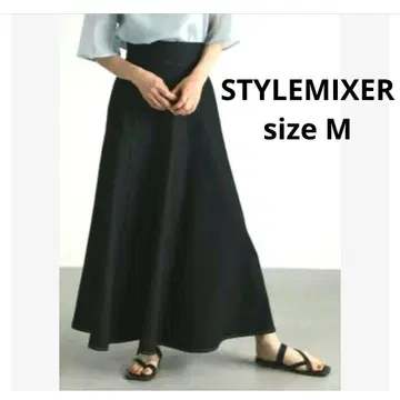 새상품급 스타일믹서 M 하이웨스트 블랙 데님 롱 플레어 스커트 맥시 길이