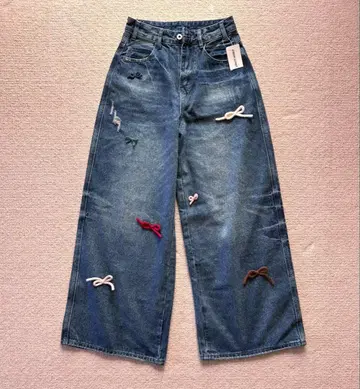 AS KNOW AS PINKY 리본 자수 와이드 팬츠 S