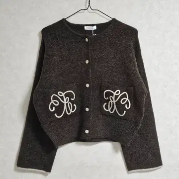 시마무라 yumi 코드 자수 니트 가디건 M 브라운 톤온톤 코디