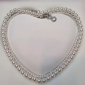 미사용 새상품 화이트 화이트 2중 펄 목걸이 하트형 케이스 포함
