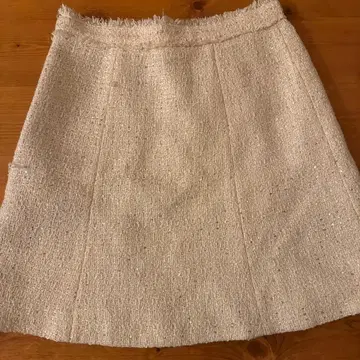 화이트 트위드 프린지 미니 스커트