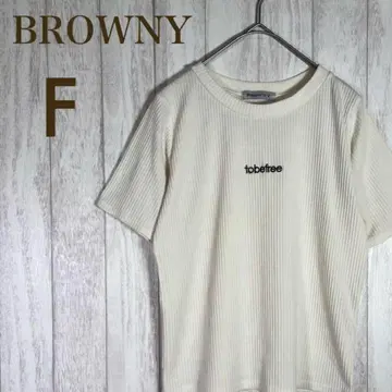 [ 브라우니 ] 보트넥 리브 니트 T 반팔 프리 봄/여름 자수 원포인트