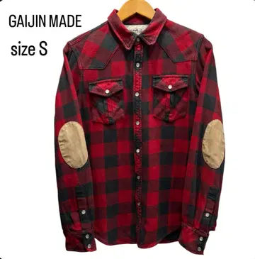 GAIJIN MADE 레드 블랙 체크 플란넬 셔츠 S