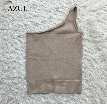 아줄 비대칭 니트탑 오픈 숄더 슬리브리스 y2k 워셔블