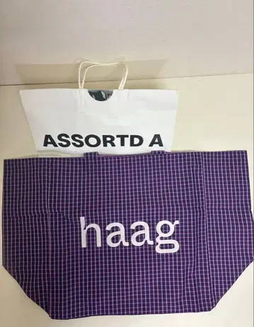 [ 새상품 ] 한국 브랜드 haag 토트백 에코백 체크 보라색