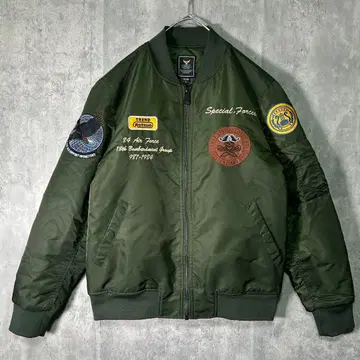 US AIR FORCE MA-1 블루종 자수 와펜 그린 충전솜