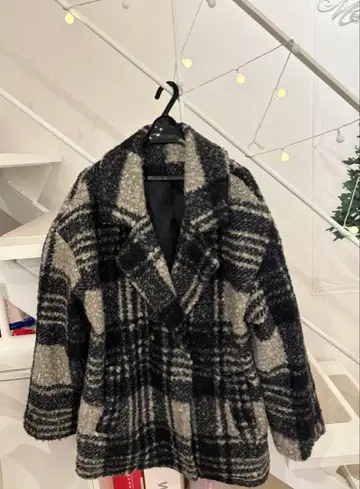 [ yc__mam select ] 링 보아 체크 무늬 더블 자켓