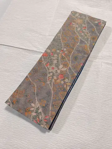 꽃무늬 반폭 오비 그레이 계열 리버서블 순수 실크