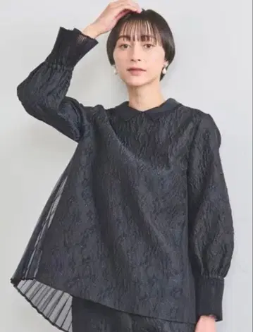 유나이티드 애로우즈 투톤 자카드 블라우스 36