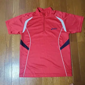 asics 레드 지퍼 티셔츠