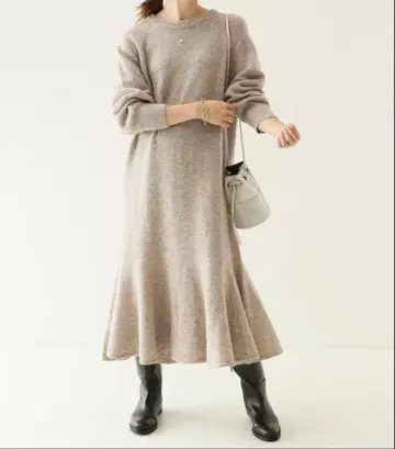 SLOBE IENA 울 100% 니트 원피스 플레어 38 베이지 계열