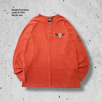 90s USA제 새상품급 할리데이비슨 헨리넥 롱T 자수 로고