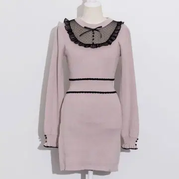 pium 튤 프릴 도리 니트 원피스