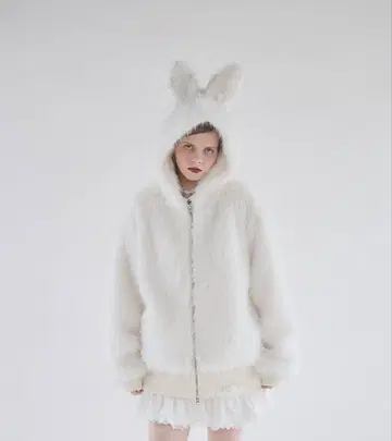 lilLilly 인조 모피 후드티 화이트