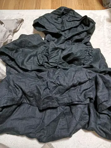 작가님 블랙 린넨 후드 부착 심플 원피스