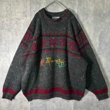 레어 이탈리아제 노르딕 자수 니트 스웨터 울 그레이