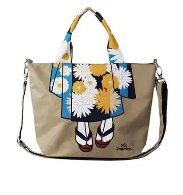 새상품 토트백 나일론 기모노 여성용 mis zapatos/베이지