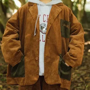 브라운 오버사이즈 자켓 L 사이즈 후드 부착 [ 셋업 상하의 ]