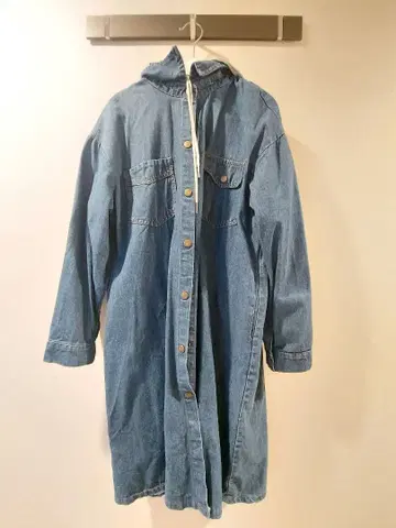 쿠라시키 데님 후드 부착 오버 셔츠 아우터