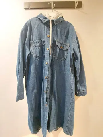 쿠라시키 데님 후드 부착 오버 셔츠 아우터