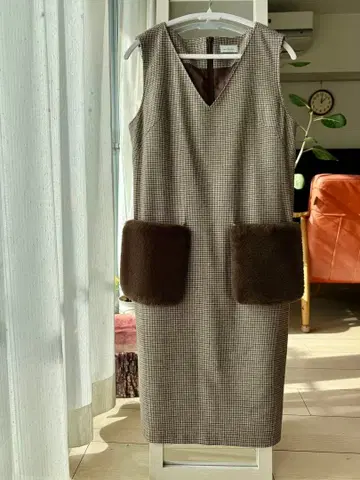 [ en recre / 일본제 ] 퍼 포켓 부착 울 원피스