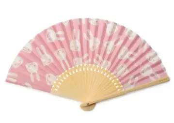 CUNE 큔 대나무와 천 부채 핑크 미사용 새상품 종이 상자 포함