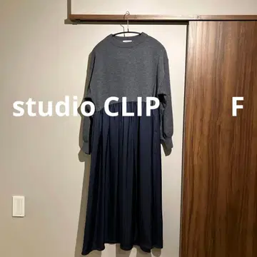 새상품급 studio CLIP 그레이 네이비 롱 원피스 도킹