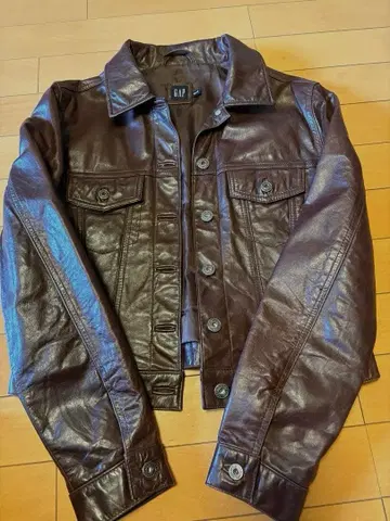 GAP 다크 브라운 가죽 싱글 라이더 자켓