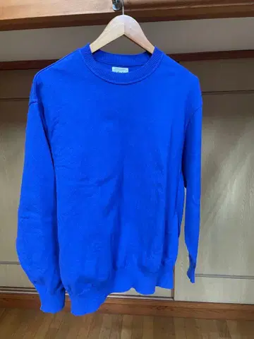 Yonetomi 코튼 스웨터 크루넥 니트 파랑 일본제