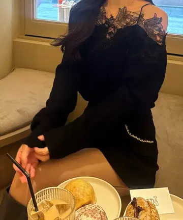 monamour lace off shoulder knit tops