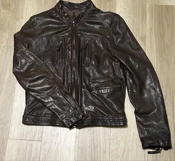 EPOCA UOMO 다크 브라운 가죽 라이더 자켓 M 48