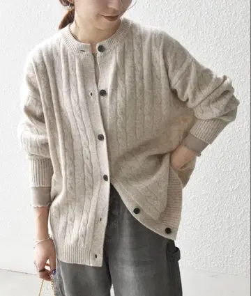 SHIPS any 야크 케이블 크루넥 니트 가디건 베이지