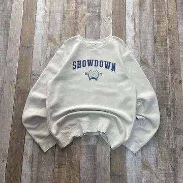 USA 구제 의류 프린트 맨투맨 베이지 영문 M 사이즈