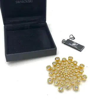 최고급 스와로브스키 브로치 코사지 골드 크리스탈