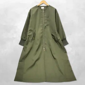 시로 siro 풀 집업 리브 나일론 노카라 코트 M 카키