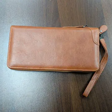 브라운 합성 피혁 장지갑 스트랩 포함