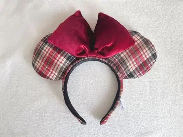 디즈니 머리띠 체크 무늬 빨간색