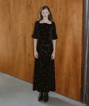 블랙 벨벳 롱 드레스