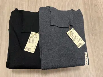 무인양품 세탁 가능한 울 리브 터틀넥 스웨터 차콜 그레이&블랙