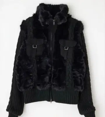 laguagem 케이블 니트 폭스 퍼 블루종